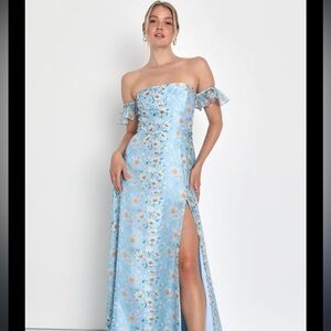 LULUS light blue floral off the shoulder Maxi dress